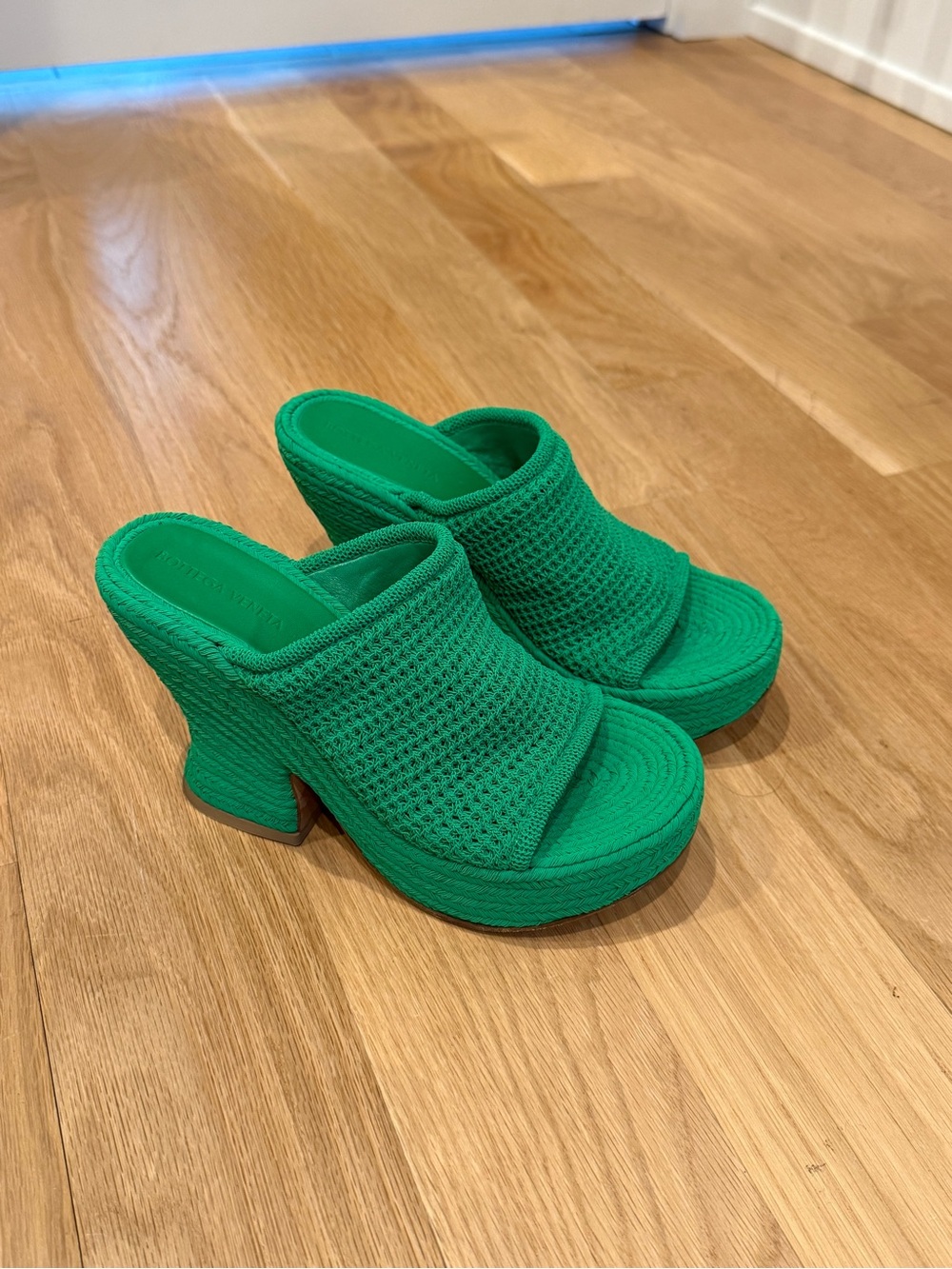 Bottega Veneta Green Knit Women's Platform Mule Heels
